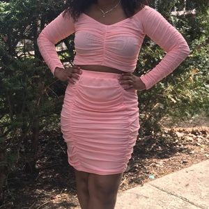 Pink Ruched Skirt Set